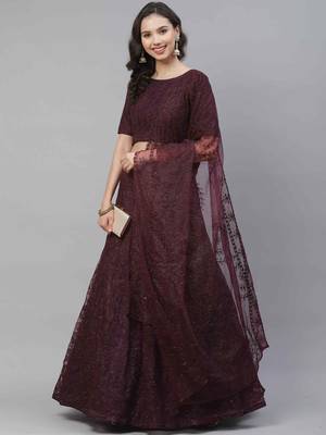 SHUBHKALA purple net embroidered   Choli Blouse with   Lehenga Ghagra with    Dupatta 1