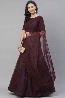 SHUBHKALA purple net embroidered   Choli Blouse with   Lehenga Ghagra with    Dupatta