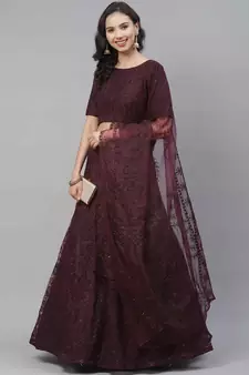 SHUBHKALA purple net embroidered   Choli Blouse with   Lehenga Ghagra with    Dupatta