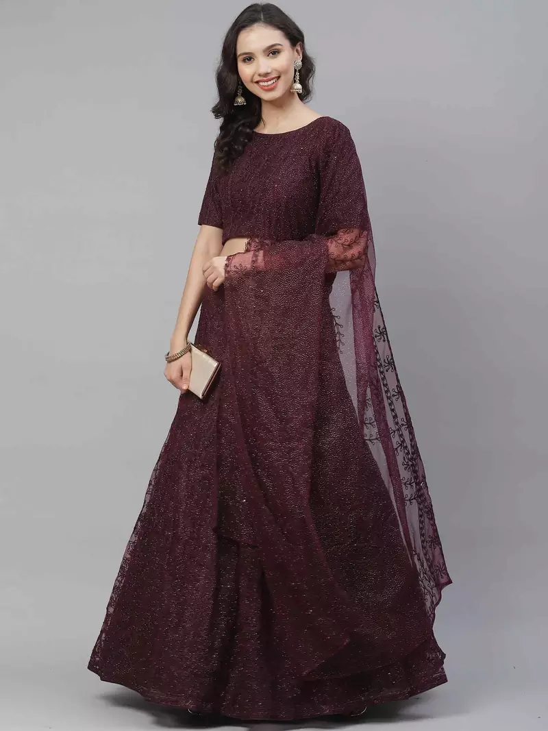 SHUBHKALA purple net embroidered   Choli Blouse with   Lehenga Ghagra with    Dupatta