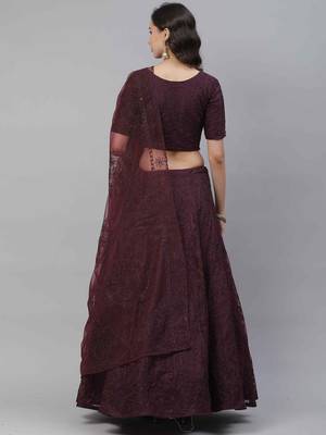 SHUBHKALA purple net embroidered   Choli Blouse with   Lehenga Ghagra with    Dupatta 2