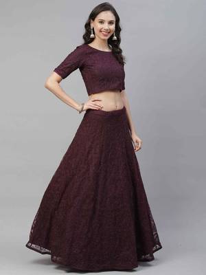 SHUBHKALA purple net embroidered   Choli Blouse with   Lehenga Ghagra with    Dupatta 3