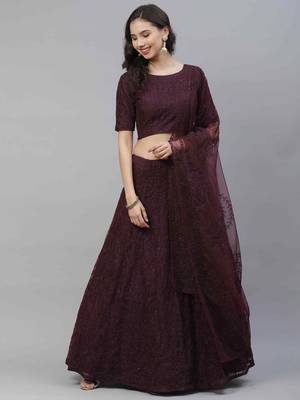 SHUBHKALA purple net embroidered   Choli Blouse with   Lehenga Ghagra with    Dupatta 5