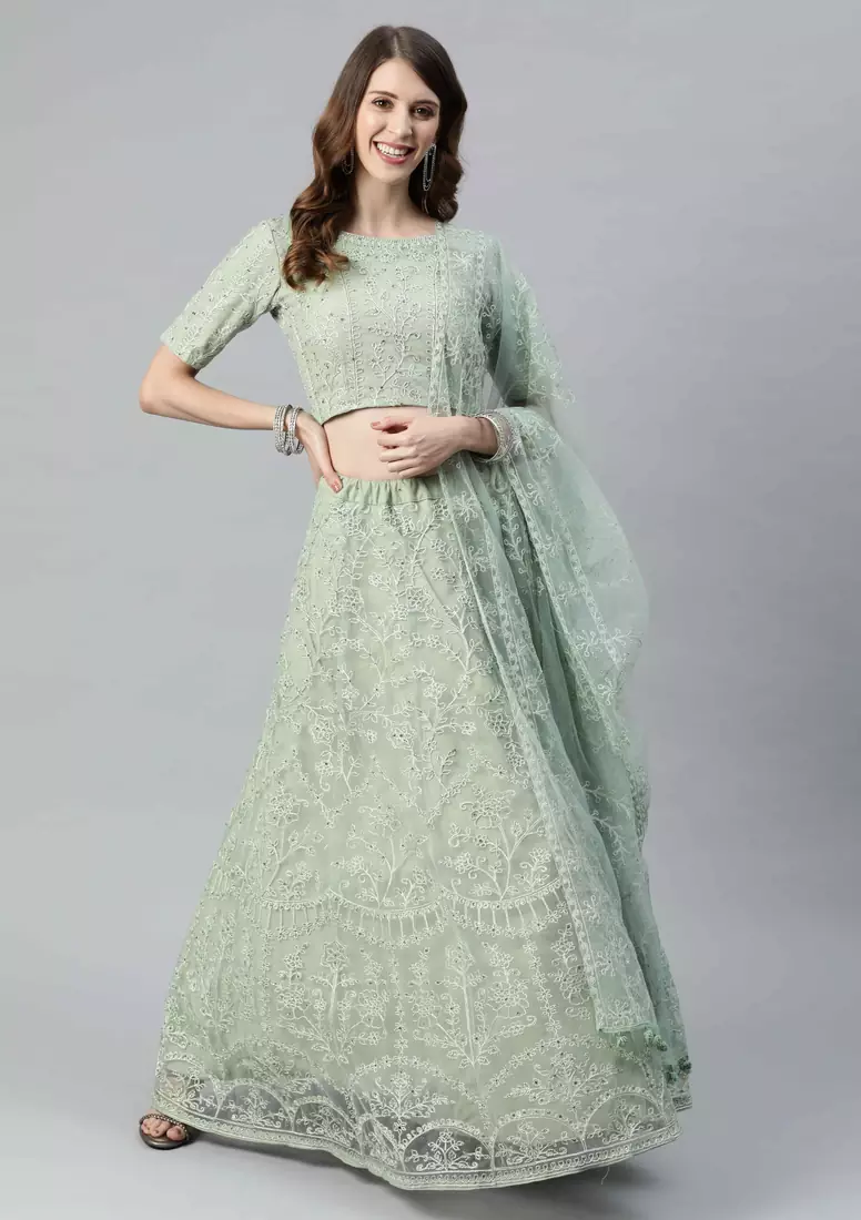 SHUBHKALA light-green net embroidered   Choli Blouse with   Lehenga Ghagra with    Dupatta