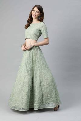 SHUBHKALA light-green net embroidered   Choli Blouse with   Lehenga Ghagra with    Dupatta 3