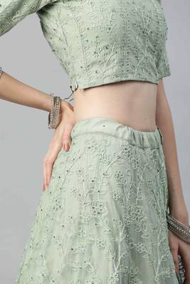 SHUBHKALA light-green net embroidered   Choli Blouse with   Lehenga Ghagra with    Dupatta 4