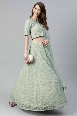 SHUBHKALA light-green net embroidered   Choli Blouse with   Lehenga Ghagra with    Dupatta 5