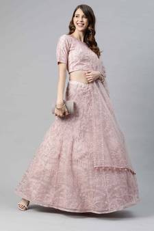 SHUBHKALA light-pink net embroidered   Choli Blouse with   Lehenga Ghagra with    Dupatta