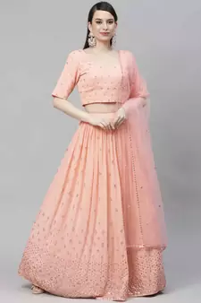 SHUBHKALA peach georgette embroidered   Choli Blouse with   Lehenga Ghagra with    Dupatta