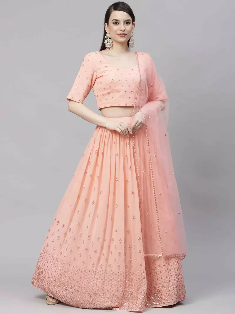 SHUBHKALA peach georgette embroidered   Choli Blouse with   Lehenga Ghagra with    Dupatta