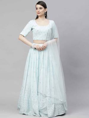 Shubhkala Sky Blue Thread And Sequins Embroidered Georgette Party Lehenga 2