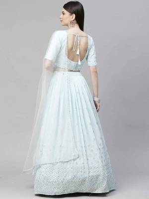 Shubhkala Sky Blue Thread And Sequins Embroidered Georgette Party Lehenga 3