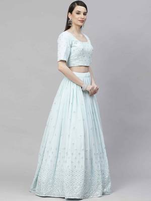 Shubhkala Sky Blue Thread And Sequins Embroidered Georgette Party Lehenga 4