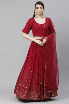 SHUBHKALA rani-pink georgette embroidered   Choli Blouse with   Lehenga Ghagra with    Dupatta