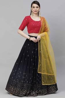 SHUBHKALA navy-blue georgette embroidered   Choli Blouse with   Lehenga Ghagra with    Dupatta