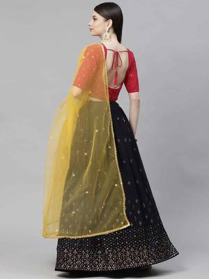 Shubhkala Navy Blue Thread And Sequins Embroidered Georgette Party Wear Lehenga 3