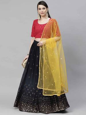 Shubhkala Navy Blue Thread And Sequins Embroidered Georgette Party Wear Lehenga 6
