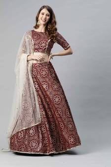 SHUBHKALA maroon silk printed   Choli Blouse with   Lehenga Ghagra with    Dupatta