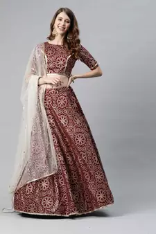 SHUBHKALA maroon silk printed   Choli Blouse with   Lehenga Ghagra with    Dupatta