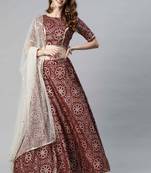SHUBHKALA maroon silk printed   Choli Blouse with   Lehenga Ghagra with    Dupatta
