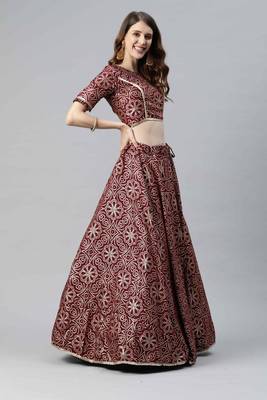SHUBHKALA maroon silk printed   Choli Blouse with   Lehenga Ghagra with    Dupatta 3