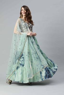 SHUBHKALA light-green cotton printed   Choli Blouse with   Lehenga Ghagra with    Dupatta 1