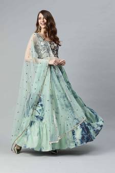 SHUBHKALA light-green cotton printed   Choli Blouse with   Lehenga Ghagra with    Dupatta