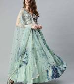 SHUBHKALA light-green cotton printed   Choli Blouse with   Lehenga Ghagra with    Dupatta