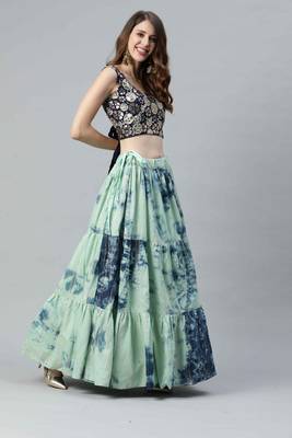 SHUBHKALA light-green cotton printed   Choli Blouse with   Lehenga Ghagra with    Dupatta 3