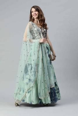 SHUBHKALA light-green cotton printed   Choli Blouse with   Lehenga Ghagra with    Dupatta 4