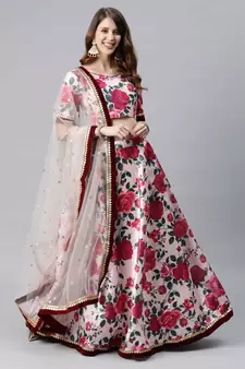 SHUBHKALA peach silk printed   Choli Blouse with   Lehenga Ghagra with    Dupatta
