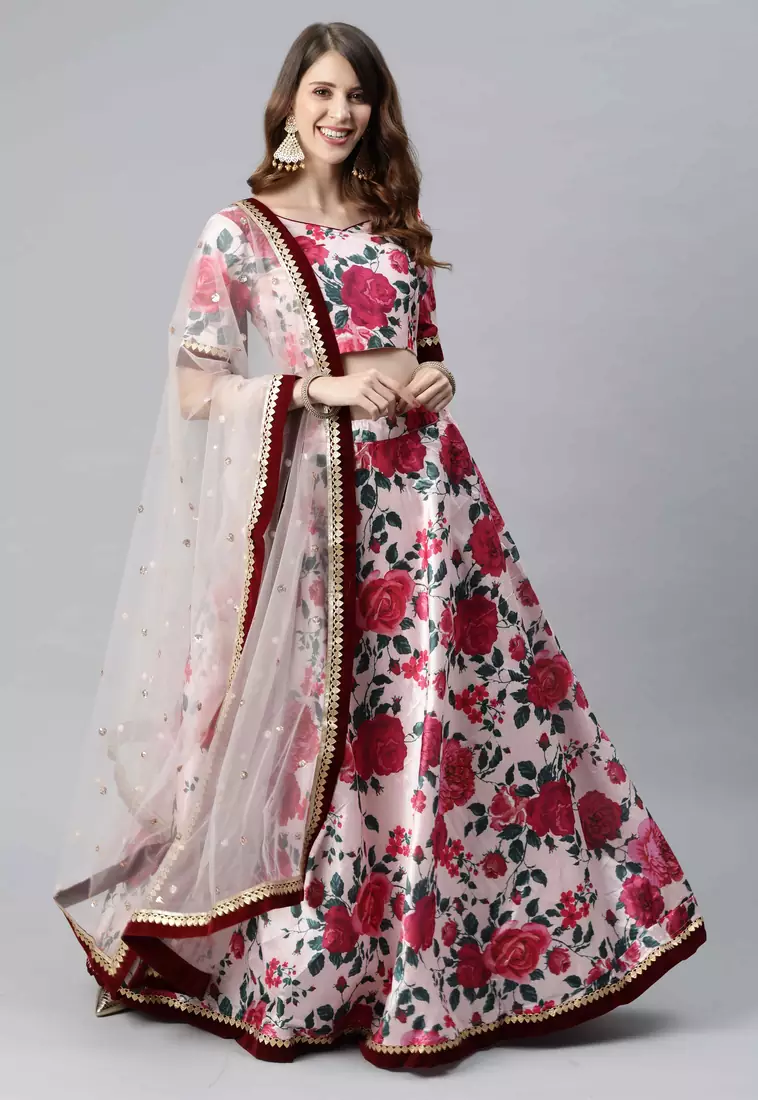 SHUBHKALA peach silk printed   Choli Blouse with   Lehenga Ghagra with    Dupatta