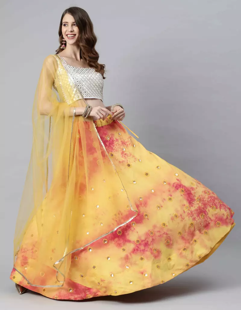 SHUBHKALA yellow cotton printed   Choli Blouse with   Lehenga Ghagra with    Dupatta