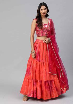 SHUBHKALA orange cotton printed   Choli Blouse with   Lehenga Ghagra with    Dupatta 1