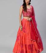 SHUBHKALA orange cotton printed   Choli Blouse with   Lehenga Ghagra with    Dupatta