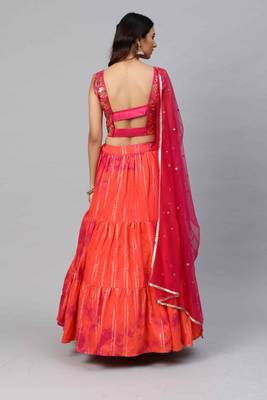 SHUBHKALA orange cotton printed   Choli Blouse with   Lehenga Ghagra with    Dupatta 2