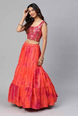 SHUBHKALA orange cotton printed   Choli Blouse with   Lehenga Ghagra with    Dupatta 3