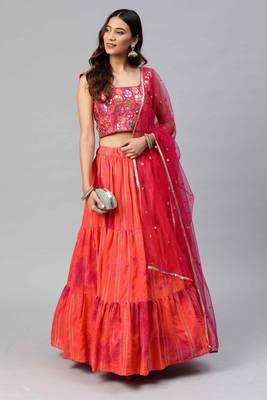 SHUBHKALA orange cotton printed   Choli Blouse with   Lehenga Ghagra with    Dupatta 5