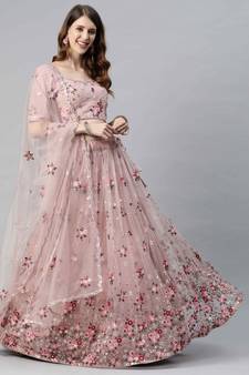 SHUBHKALA light-pink net embroidered   Choli Blouse with   Lehenga Ghagra with    Dupatta