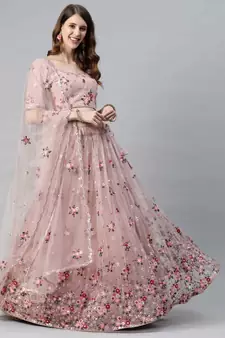 SHUBHKALA light-pink net embroidered   Choli Blouse with   Lehenga Ghagra with    Dupatta