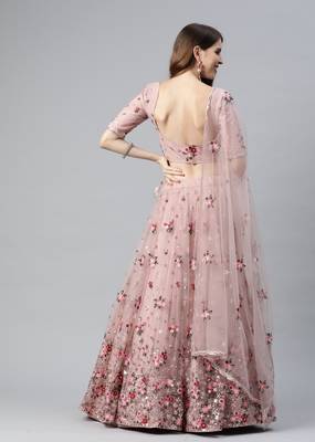 Shubhkala Net Sequin and Thread Embroidered Baby Pink Lehenga Choli 3