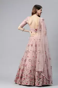 Shubhkala Net Sequin and Thread Embroidered Baby Pink Lehenga Choli