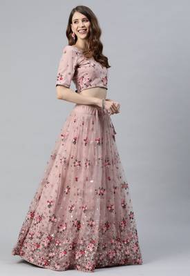 Shubhkala Net Sequin and Thread Embroidered Baby Pink Lehenga Choli 4