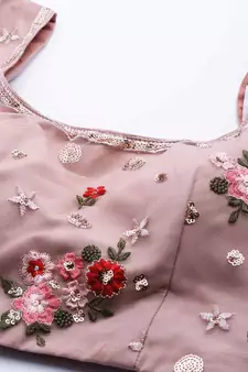 Shubhkala Net Sequin and Thread Embroidered Baby Pink Lehenga Choli