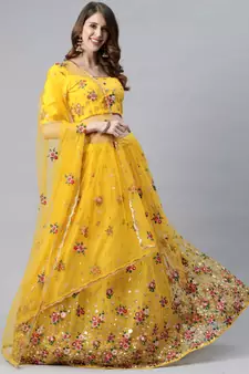 SHUBHKALA yellow net embroidered   Choli Blouse with   Lehenga Ghagra with    Dupatta