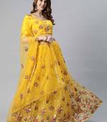 Shubhkala Mesmerizing Yellow Net Embroidered Choli Blouse With Lehenga Ghagra With Dupatta