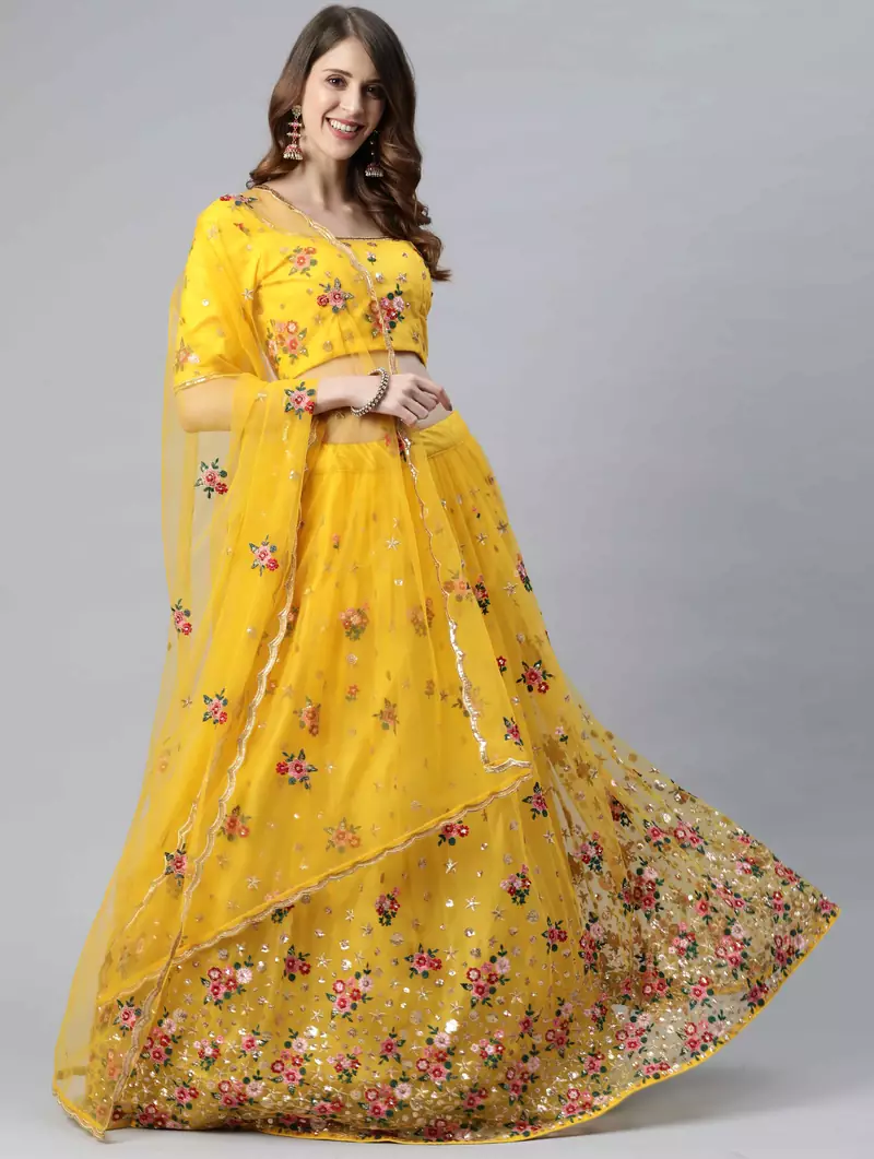 SHUBHKALA yellow net embroidered   Choli Blouse with   Lehenga Ghagra with    Dupatta