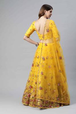 Shubhkala Mesmerizing Yellow Net Embroidered Choli Blouse With Lehenga Ghagra With Dupatta 2
