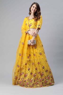 Shubhkala Mesmerizing Yellow Net Embroidered Choli Blouse With Lehenga Ghagra With Dupatta 4