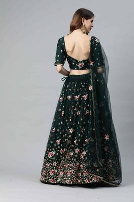 Shubhkala Delightful Green Net Thread And Sequins Embroidered Lehenga Choli With Dupatta 2